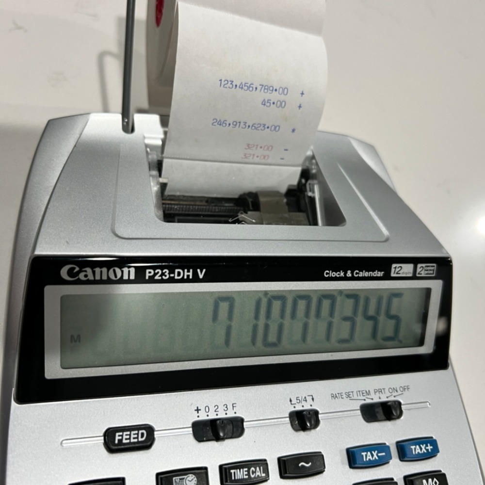 Canon P23-DH V Printing Calculator 12 Digit 2 Color Ink Business Tax Silver